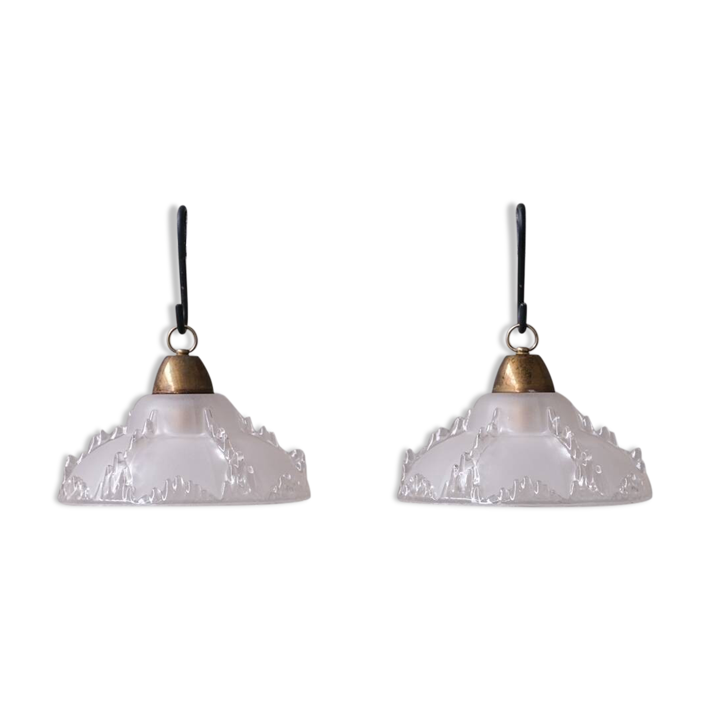 Pair of Mid-Century 'Ice' Glass Pendant Lights