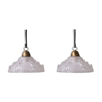 Pair of Mid-Century 'Ice' Glass Pendant Lights