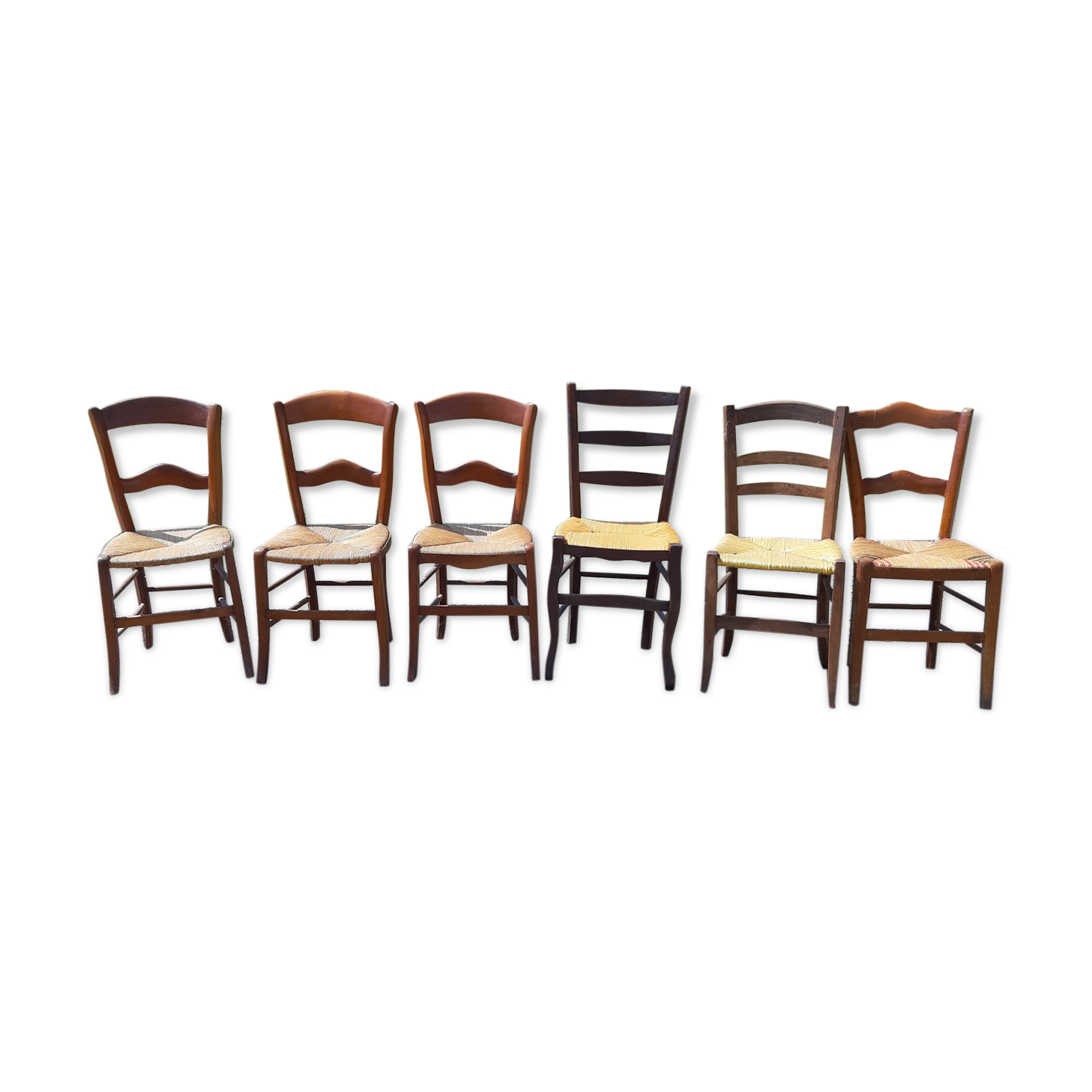 6 antique mulched chairs