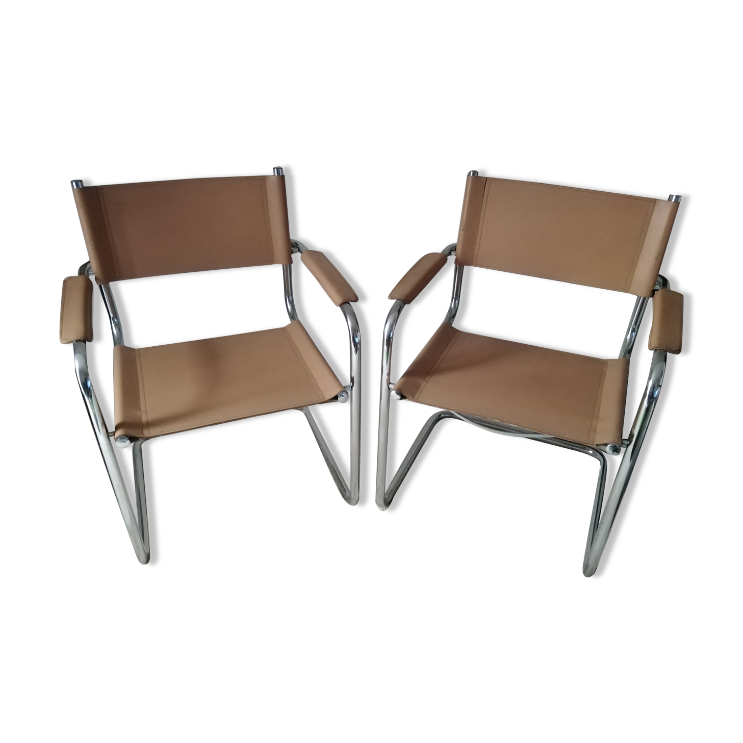 Pair of leather and chrome armchairs