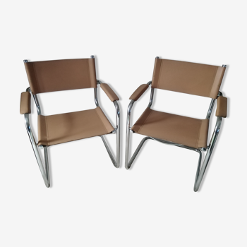 Paire de fauteuils cuir et chrome