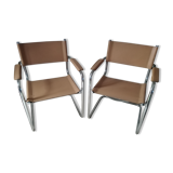 Paire de fauteuils cuir et chrome
