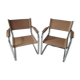 Pair of leather and chrome armchairs