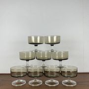 Set of 9 smoked glass champagne glasses, 1970