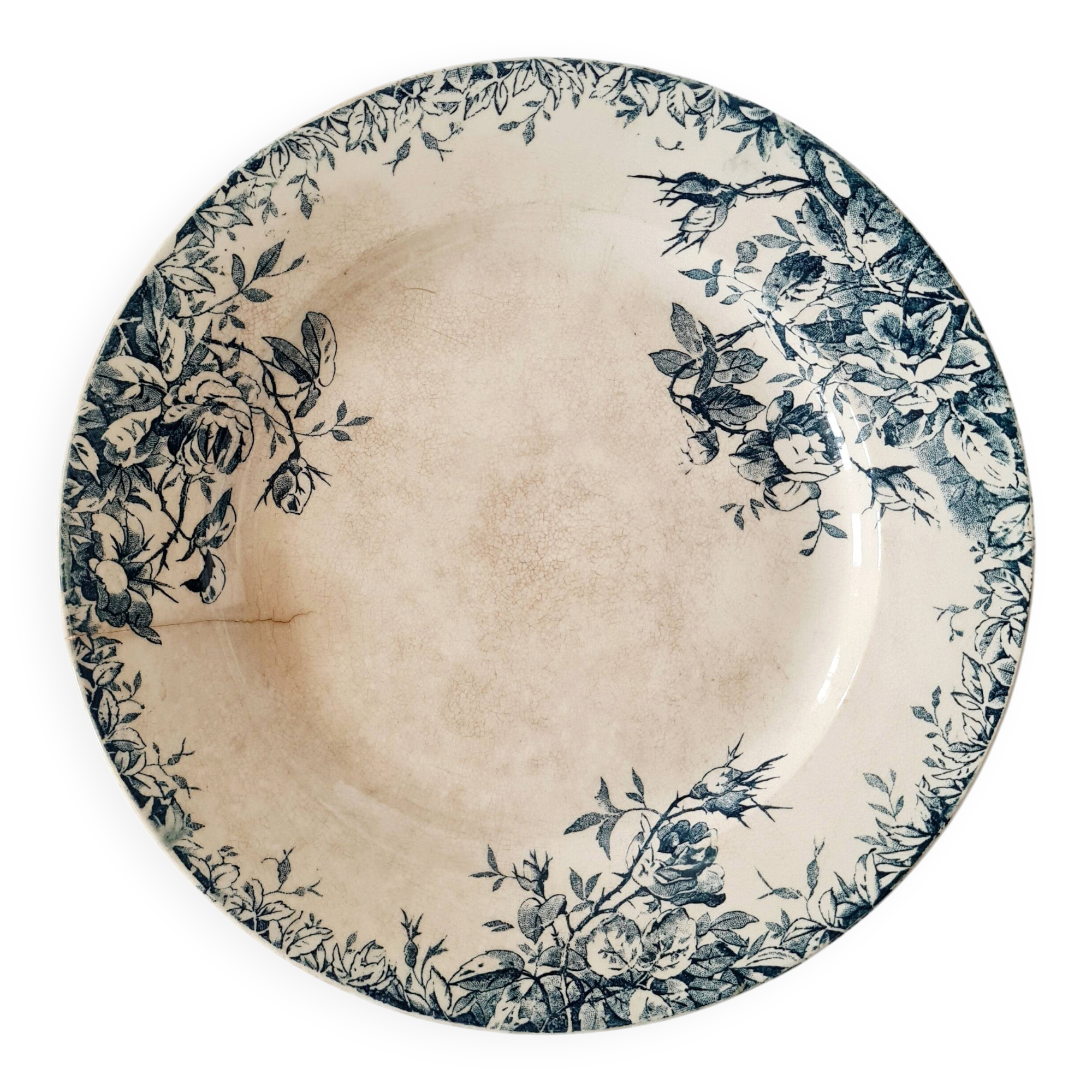 Antique hollow dish / deep plate in earthenware - "Floreal" model