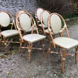 Ensemble de 6 chaises de terrasse " bistrot" en rotin naturel.