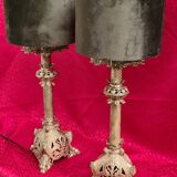 Pair of 18th century chiseled bronze lamps