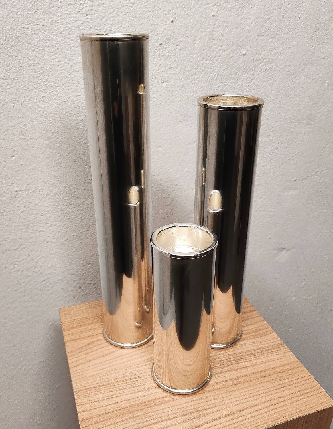 Wilkens modernist silver metal candle holders