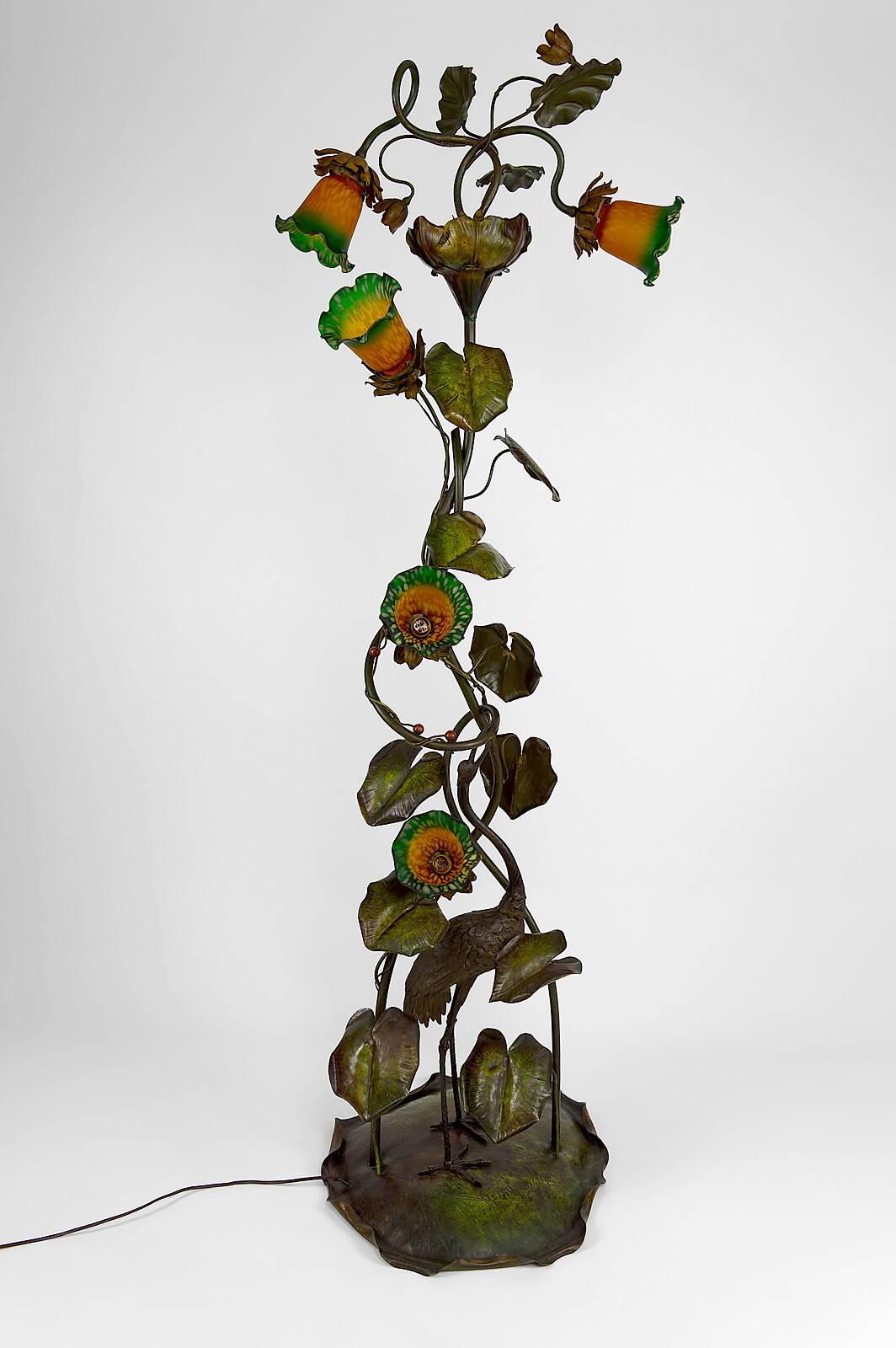 Japanese-style Heron floor lamp, Art Nouveau, France, circa 1900