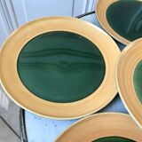 Set of 6 flat plates in green enamel ceramic salins model "capvern" years 60-70