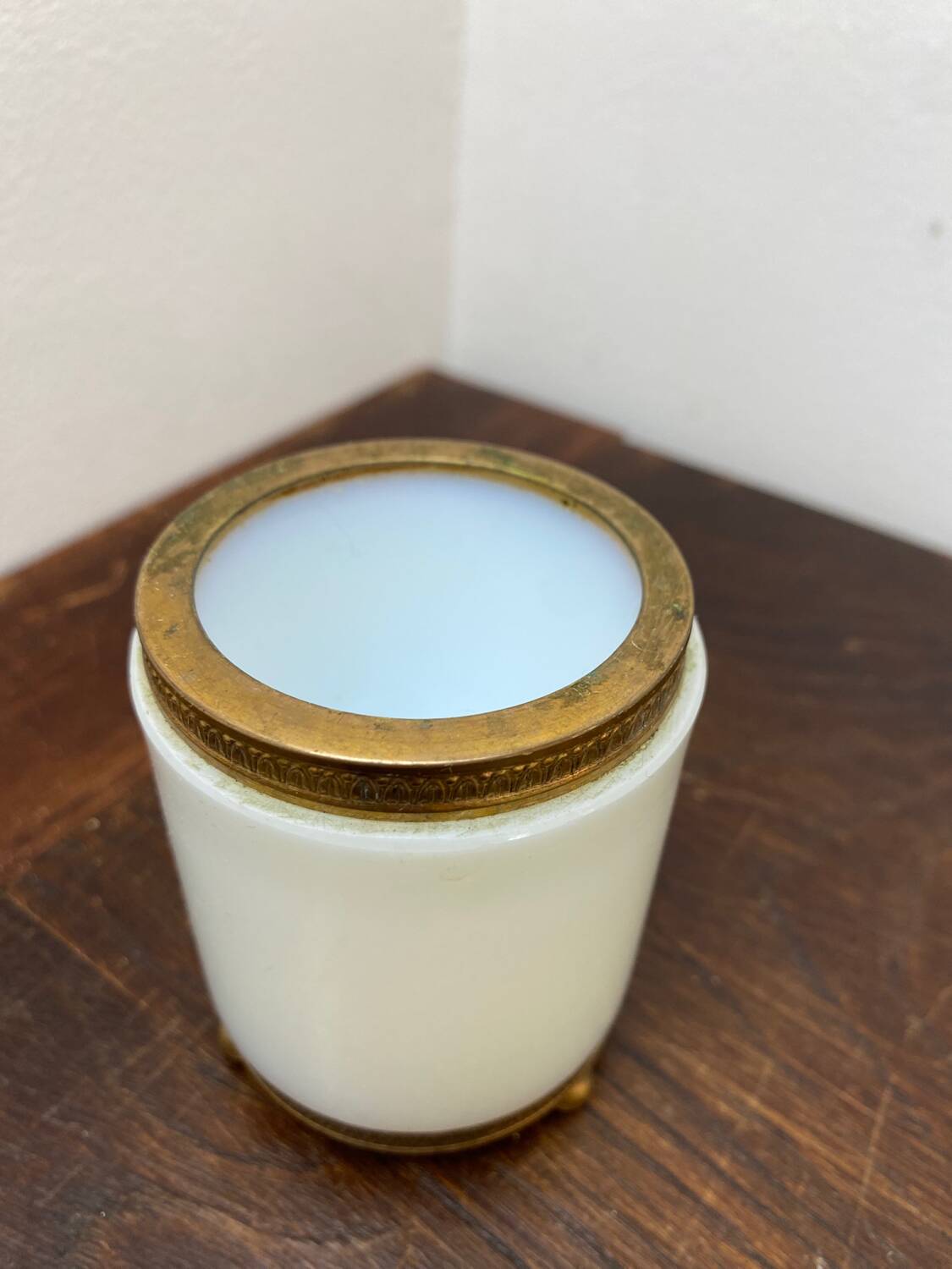 Opaline and brass pot