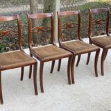 4 chaises en acajou et daim beige style Louis Philippe scandinave