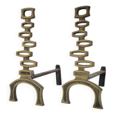 Pair of vintage modernist chenets 1970