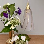 Vintage tulip pendant light in white frosted glass and gold trim