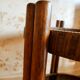 Round rattan bar table on wheels