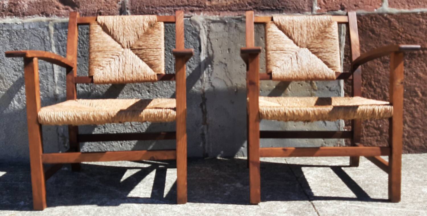 Paire de fauteuils paille (Josep Torres Clavé, 1936)
