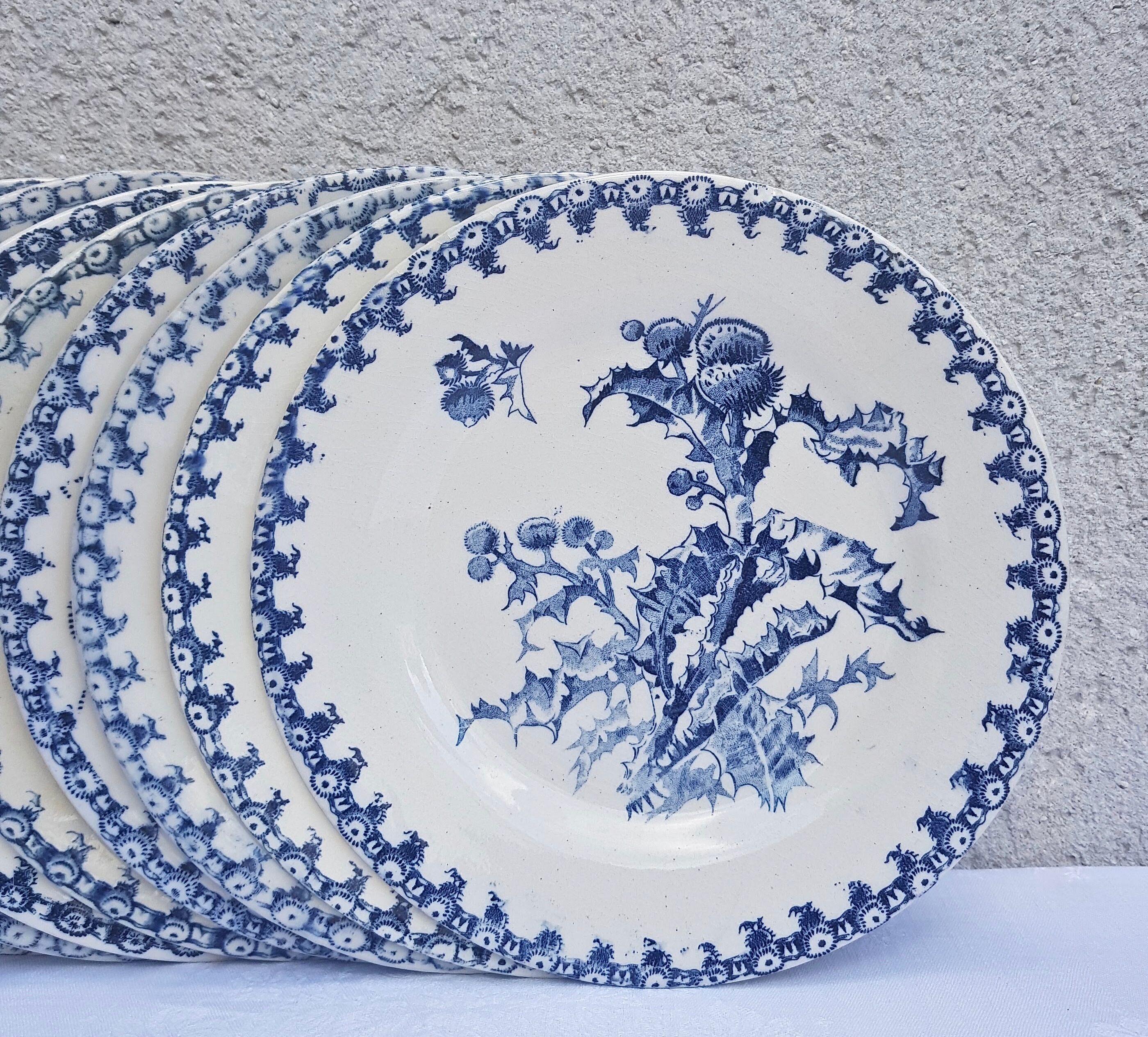 Ensemble de 8 assiettes à dessert Gien modèle Chardons