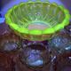 Vintage salad bowl service and 8 iridescent glass cups