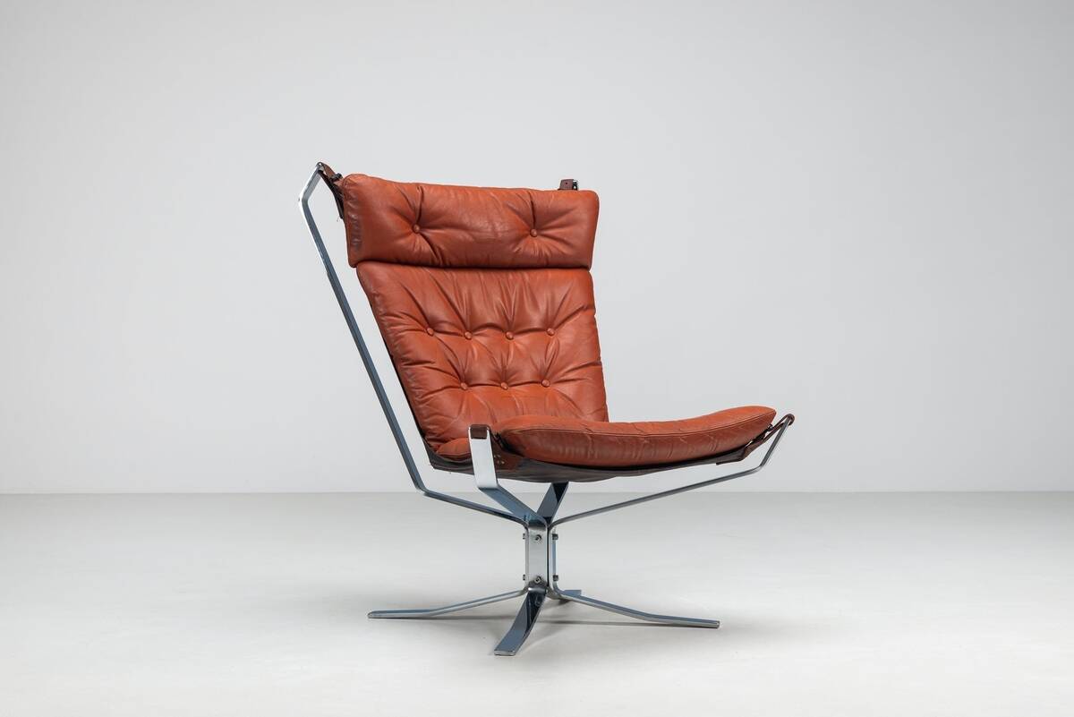 Sigurd Ressell Falcon lounge chair leather and metal Vatne Norway 1970