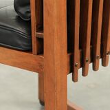 Black leather Art Deco design dining/side/desk chair with armrests