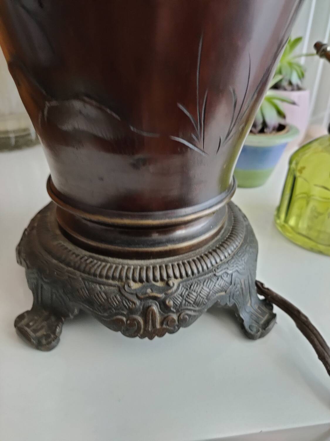 Beautiful old carved wooden lamp base