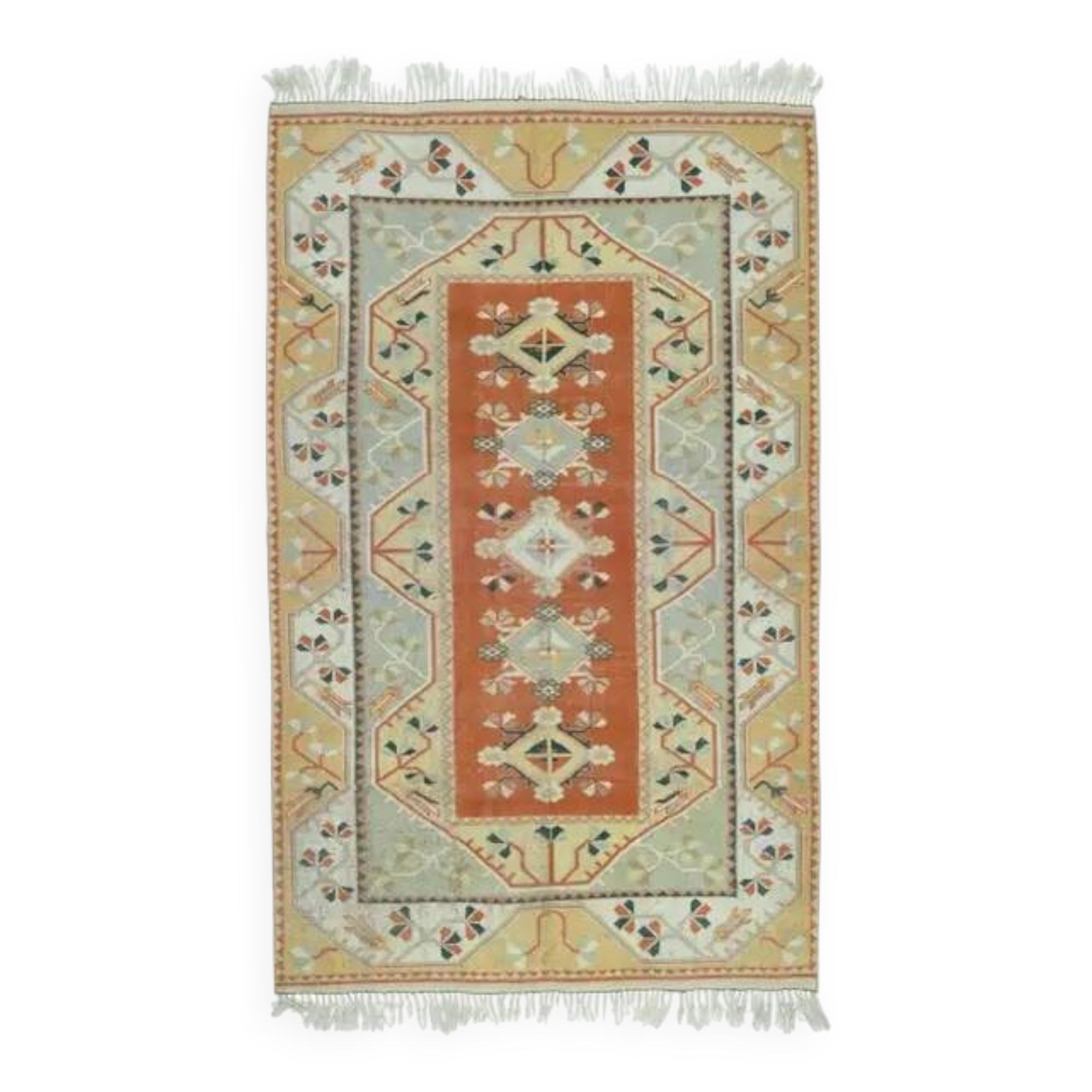 1970s Vintage Turkish Handmade Wool & Cotton Orange Area Rug 156x253