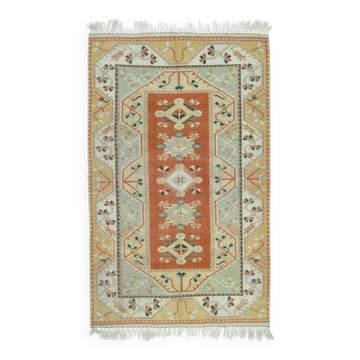 1970s Vintage Turkish Handmade Wool & Cotton Orange Area Rug 156x253
