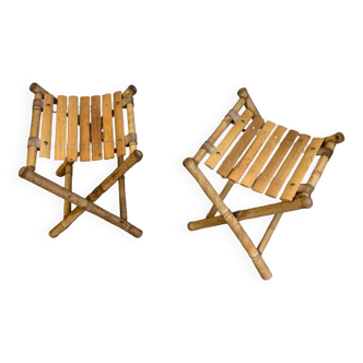 Pair of vintage bamboo fisherman's stools