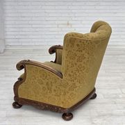 Fauteuil danois à dossier haut, années 1960, laine d'ameublement, bois de chêne massif.