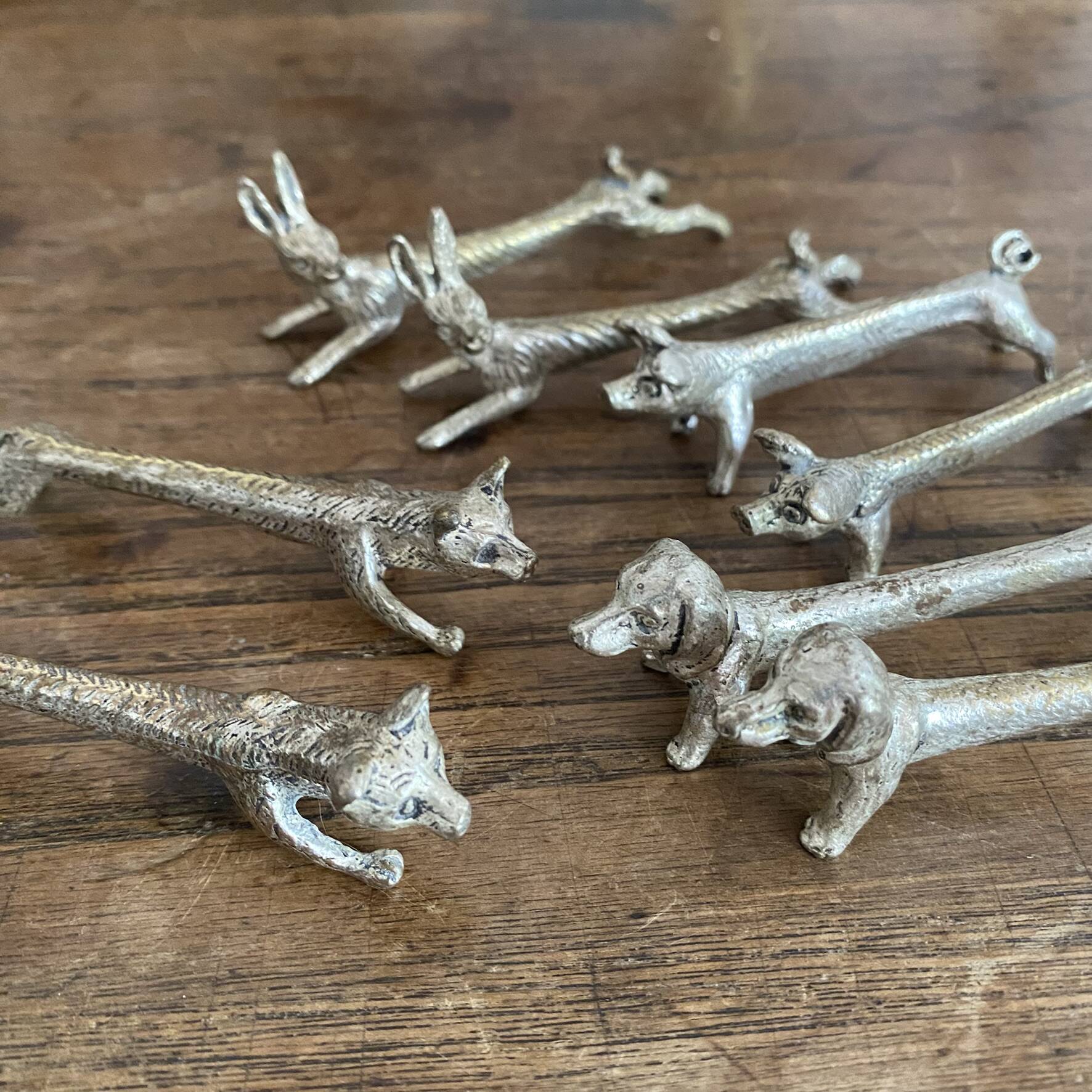 Set of 8 antique silver-plated knife rests Animals