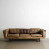 Danish Mid Century Three Seater Brown Sofa "V11" by Illum Wikkelsø, 1960s