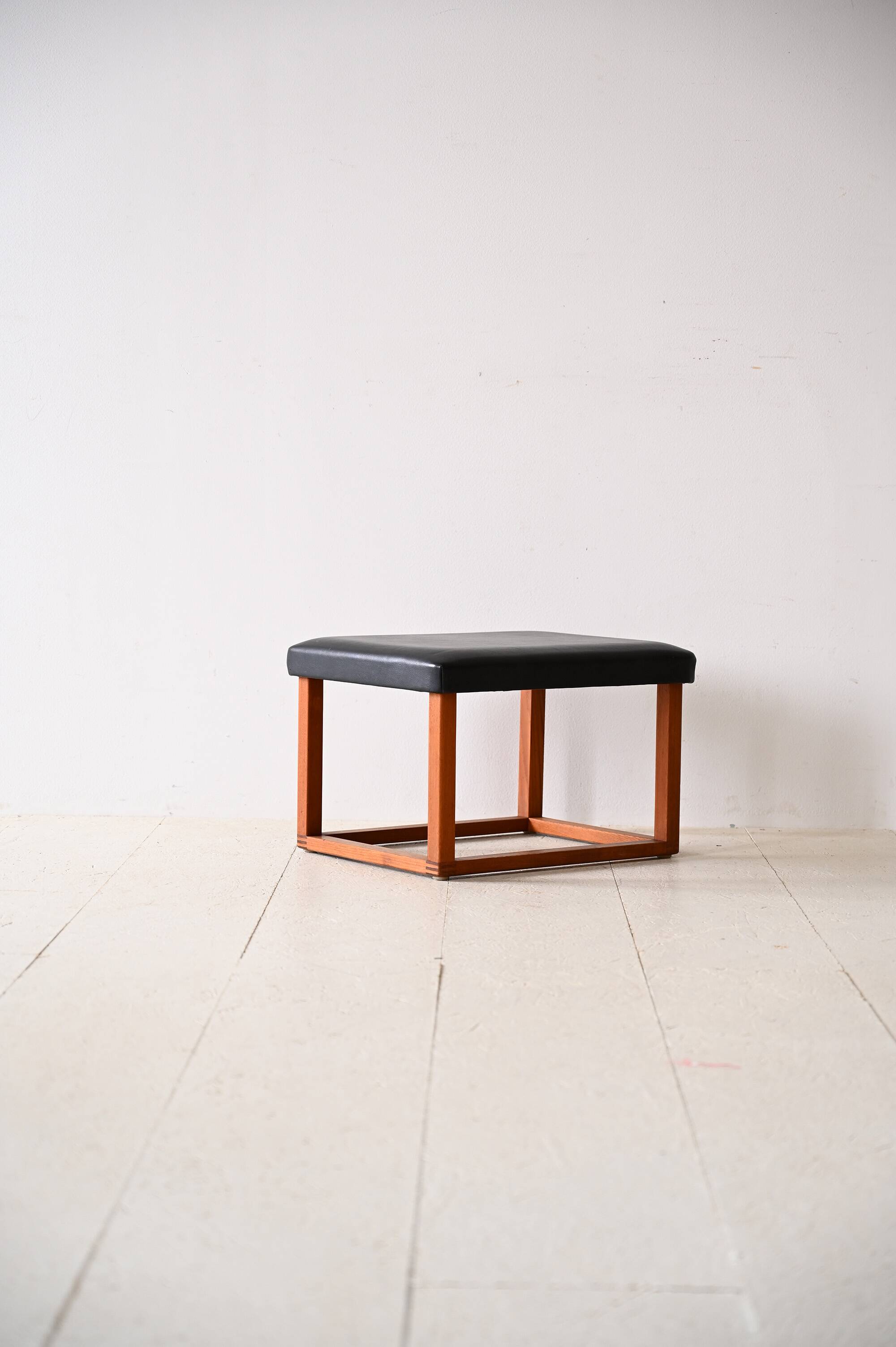 Scandinavian teak stool from the 60s – Faux leather seat