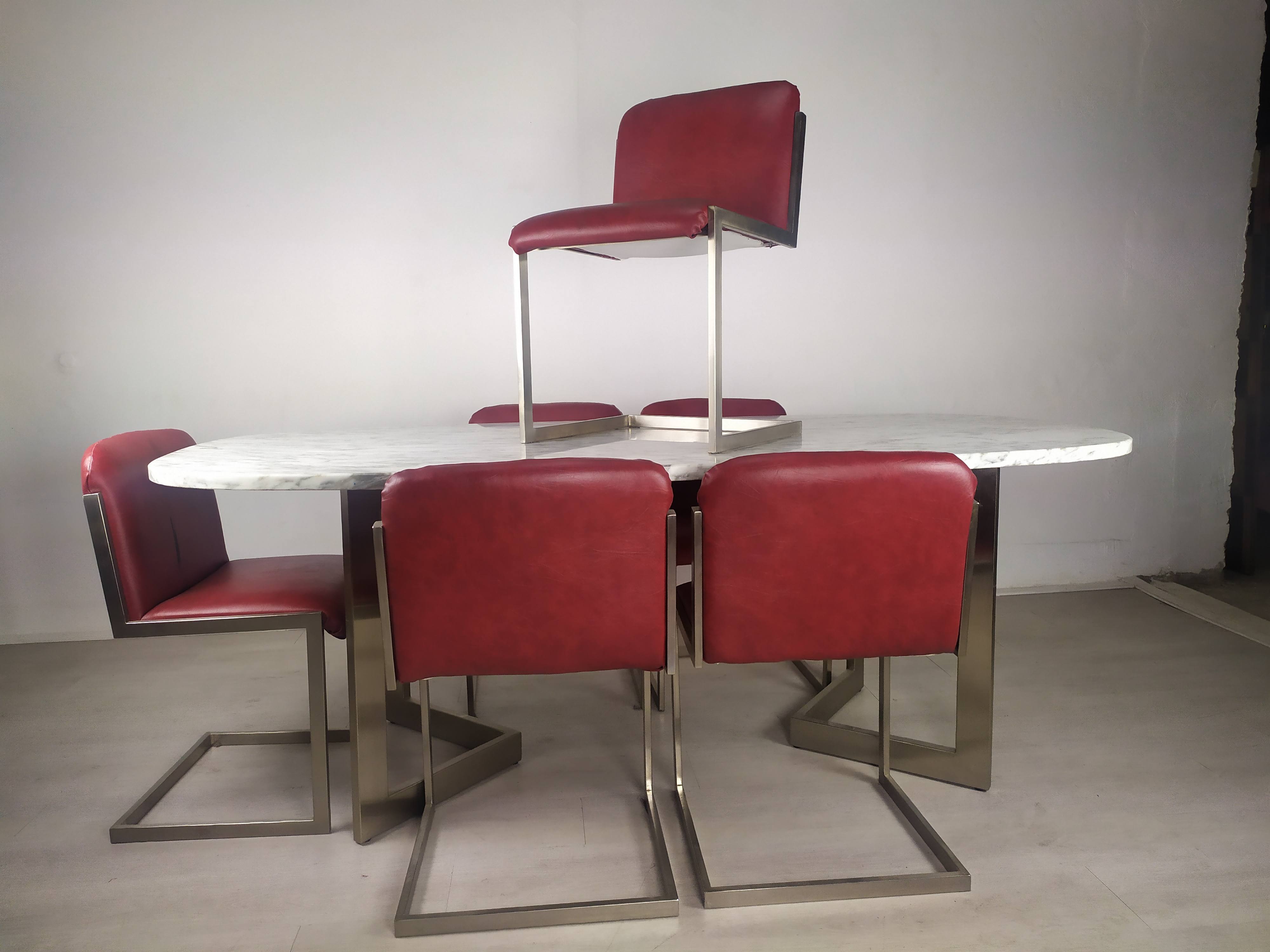 Table design marbre 6 chaises 1970