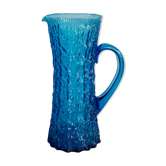 Pichet d'eau ou de jus en verre bleu du milieu du XXe siècle