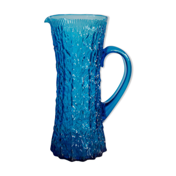 Pichet d'eau ou de jus en verre bleu du milieu du XXe siècle