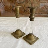 Pair of brass and plexiglass candlesticks 70s