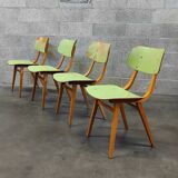 Set of 4 Tatra Nabytok green wood chairs 1960