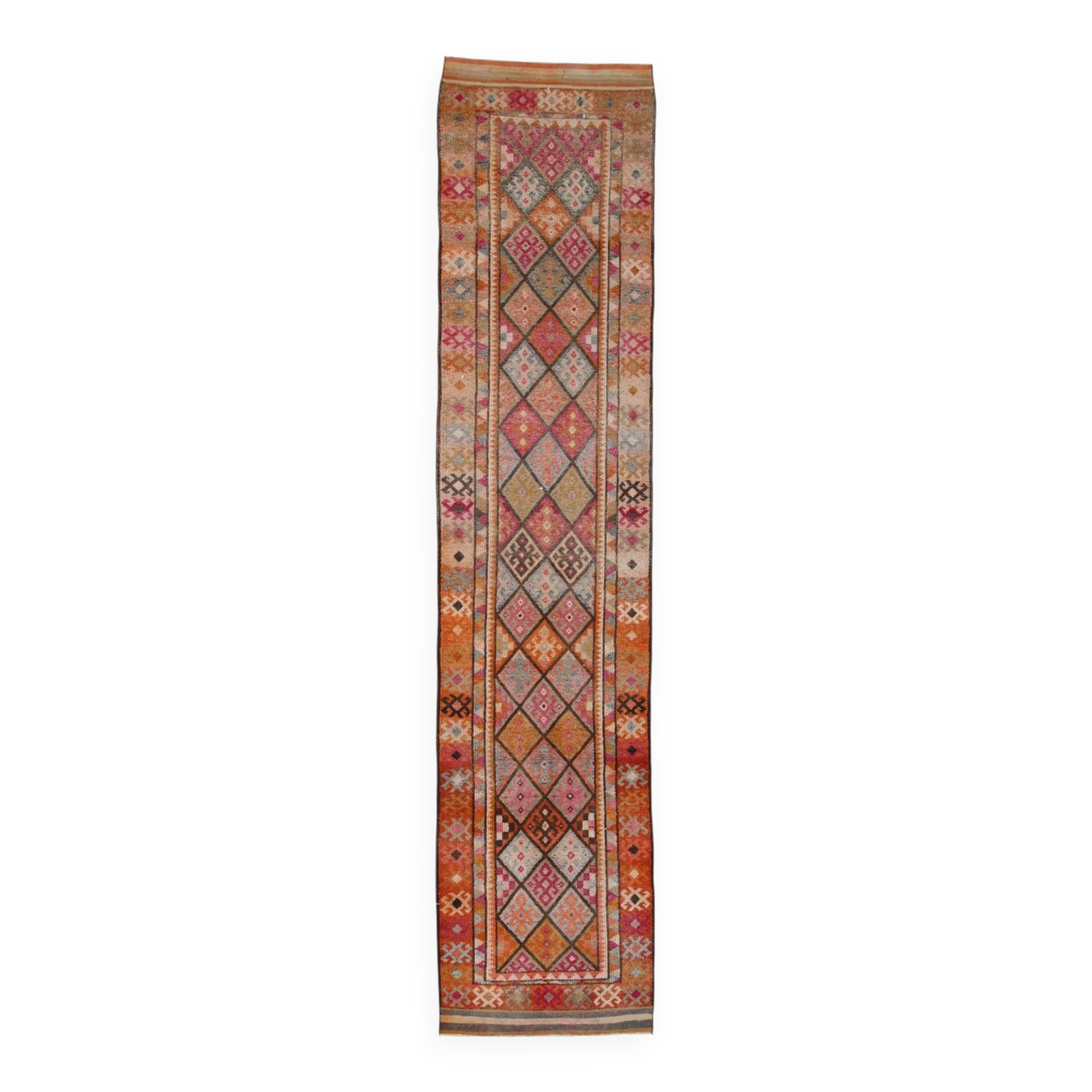 3x13 Colorful Soft Color Turkish Runner Rug, 87x395Cm