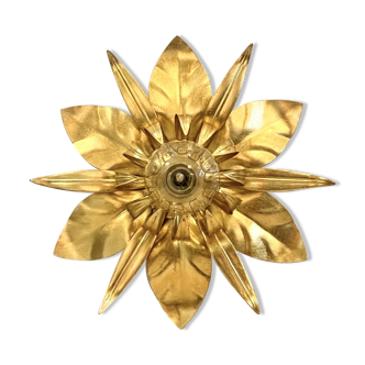 Masca style gold leaf metal flower wall light, 1970-1980