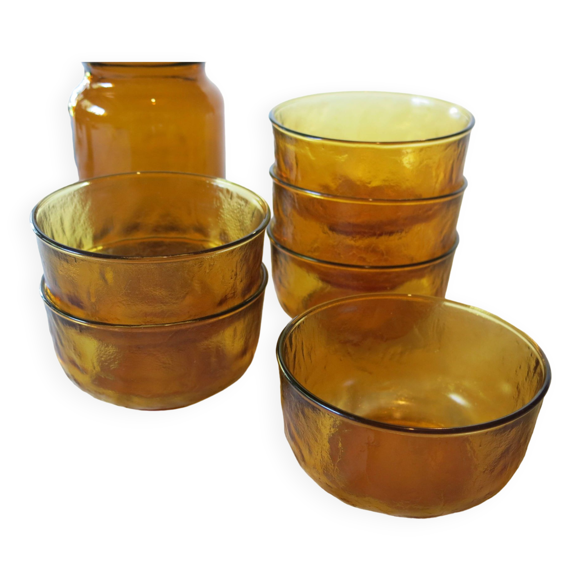 6 bols en verre opaque jaune de chez Lever en très bon état.