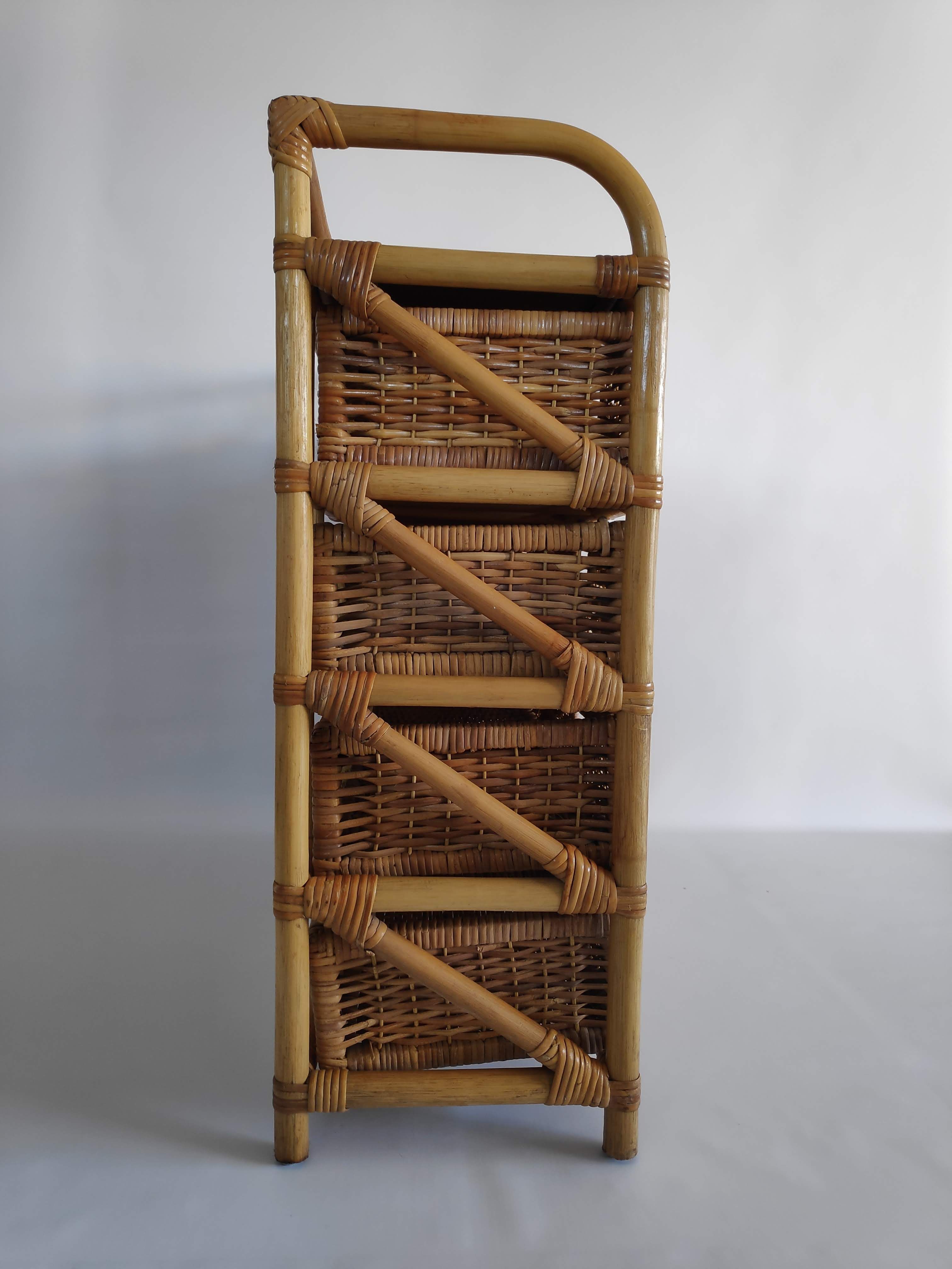 Chest of drawers vintage rattan and wicker of the 1970s