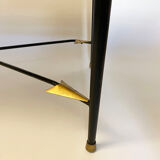 Art Deco wrought iron side table with brass arrow decor, from the 1940s