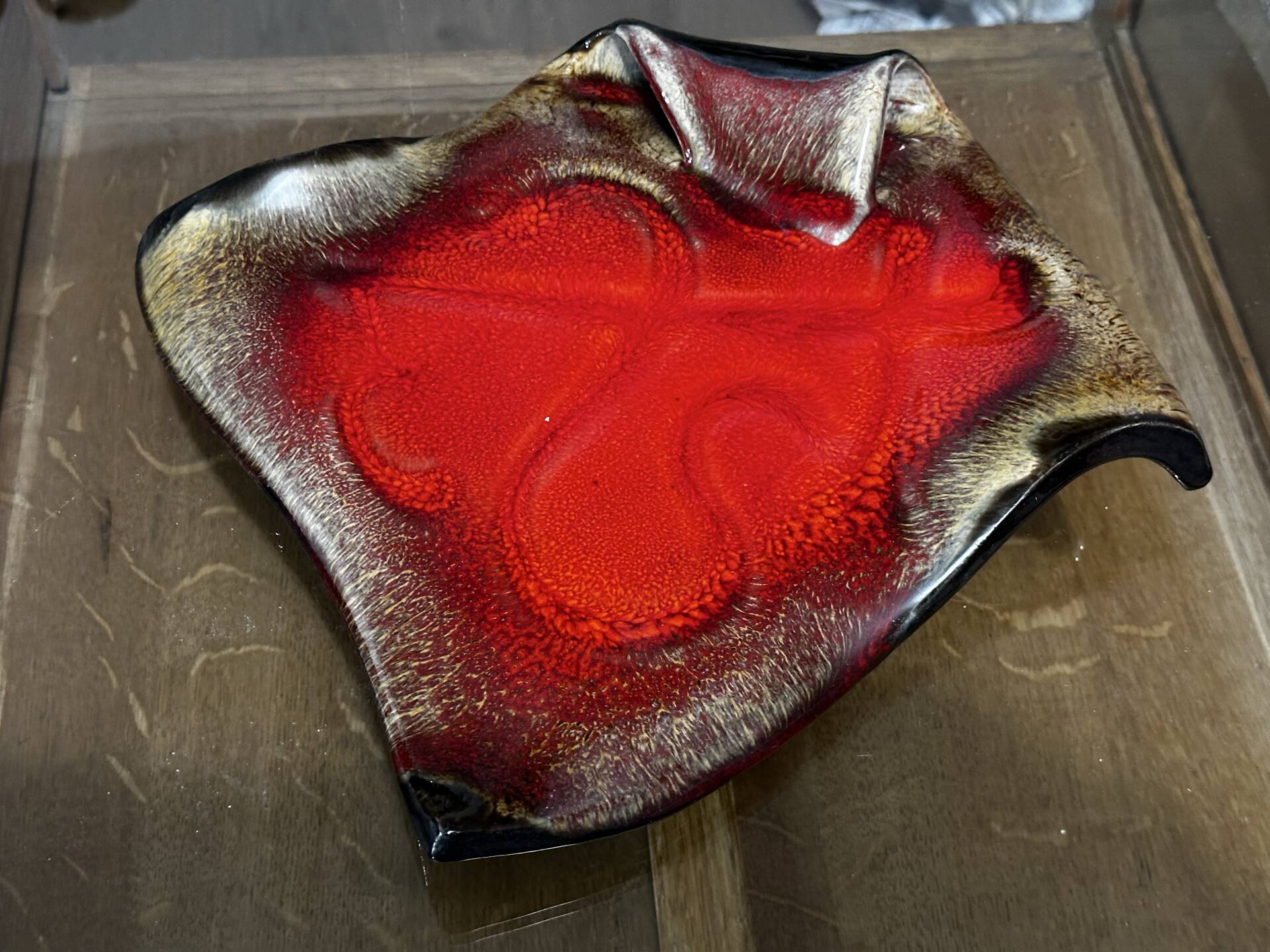 glazed red ceramic vide-poche signed - 1960s