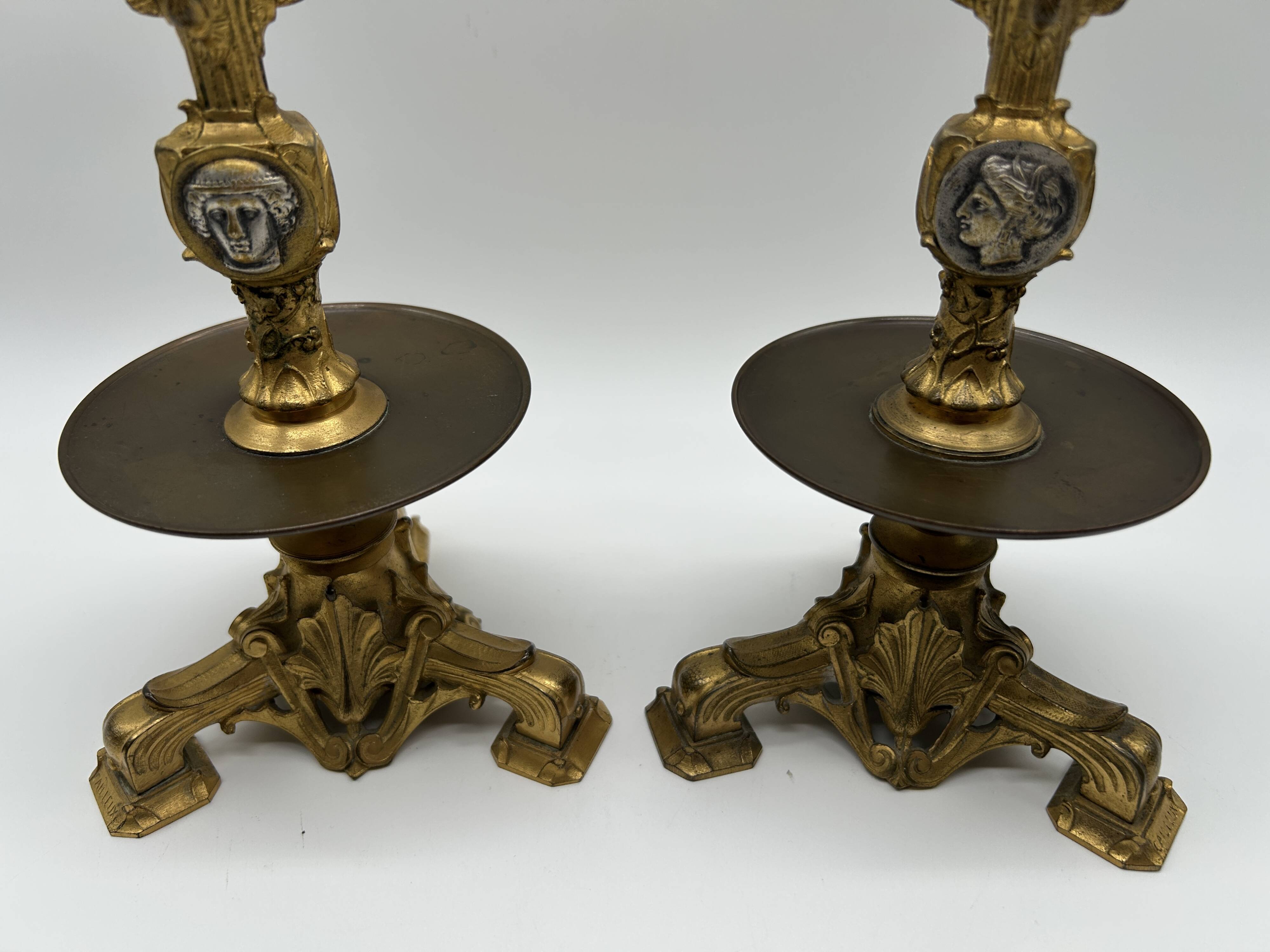 Pair of gilt bronze candlesticks by Cailleux - Barbedienne