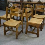 Set of 6 solid oak chairs Guillerme et Chambron 1950s