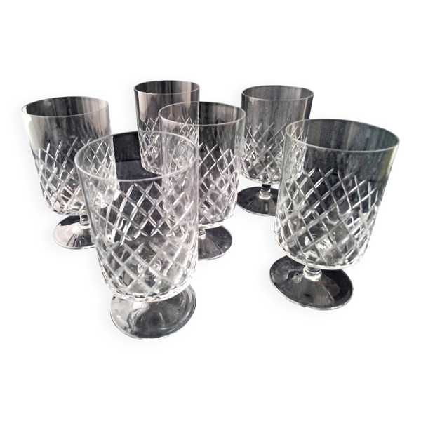 6 Verres à eau ou grands verres à vin Cristallin  Décor croisillons