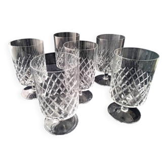 6 water glasses or large crystal wine glasses with a crosshatch design.