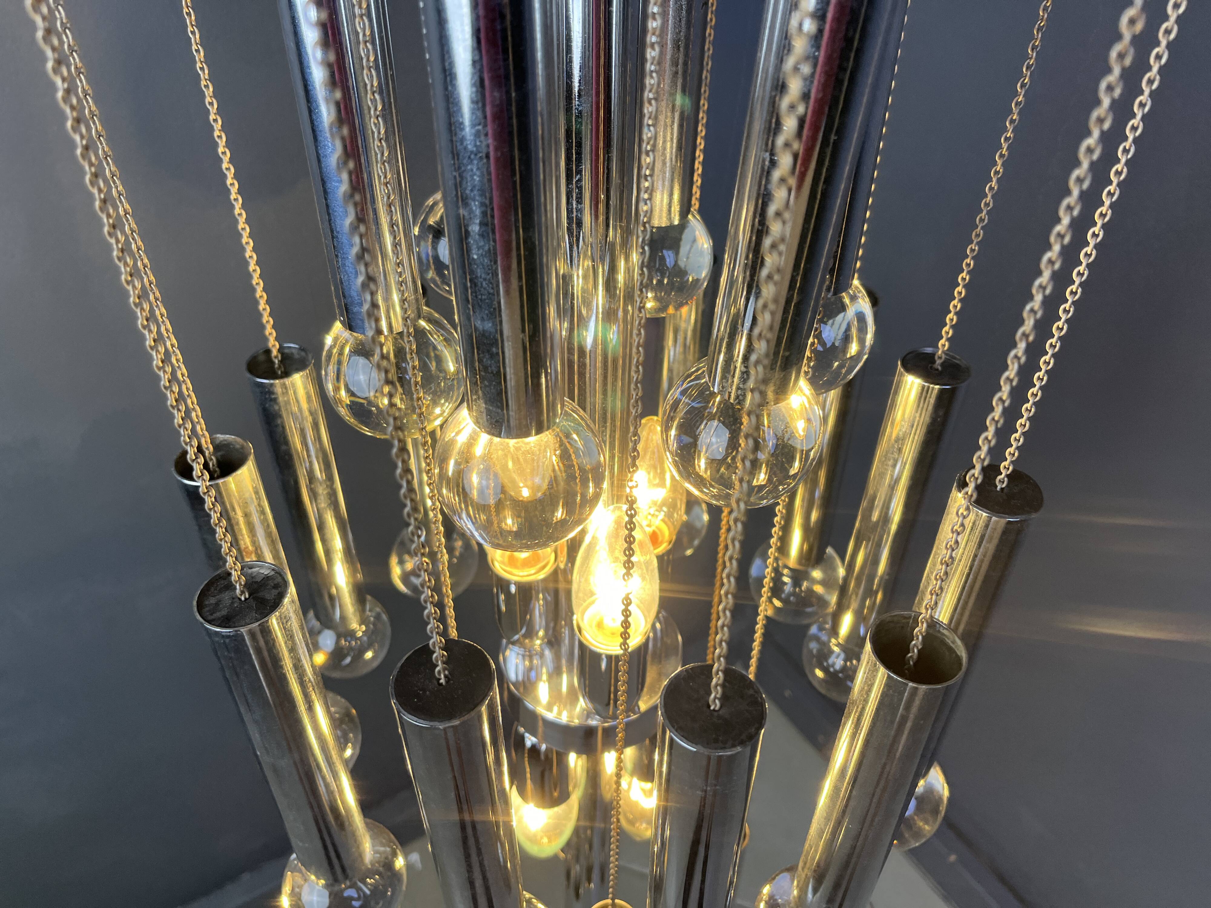 Vintage chromed cascading chandelier, 1970s