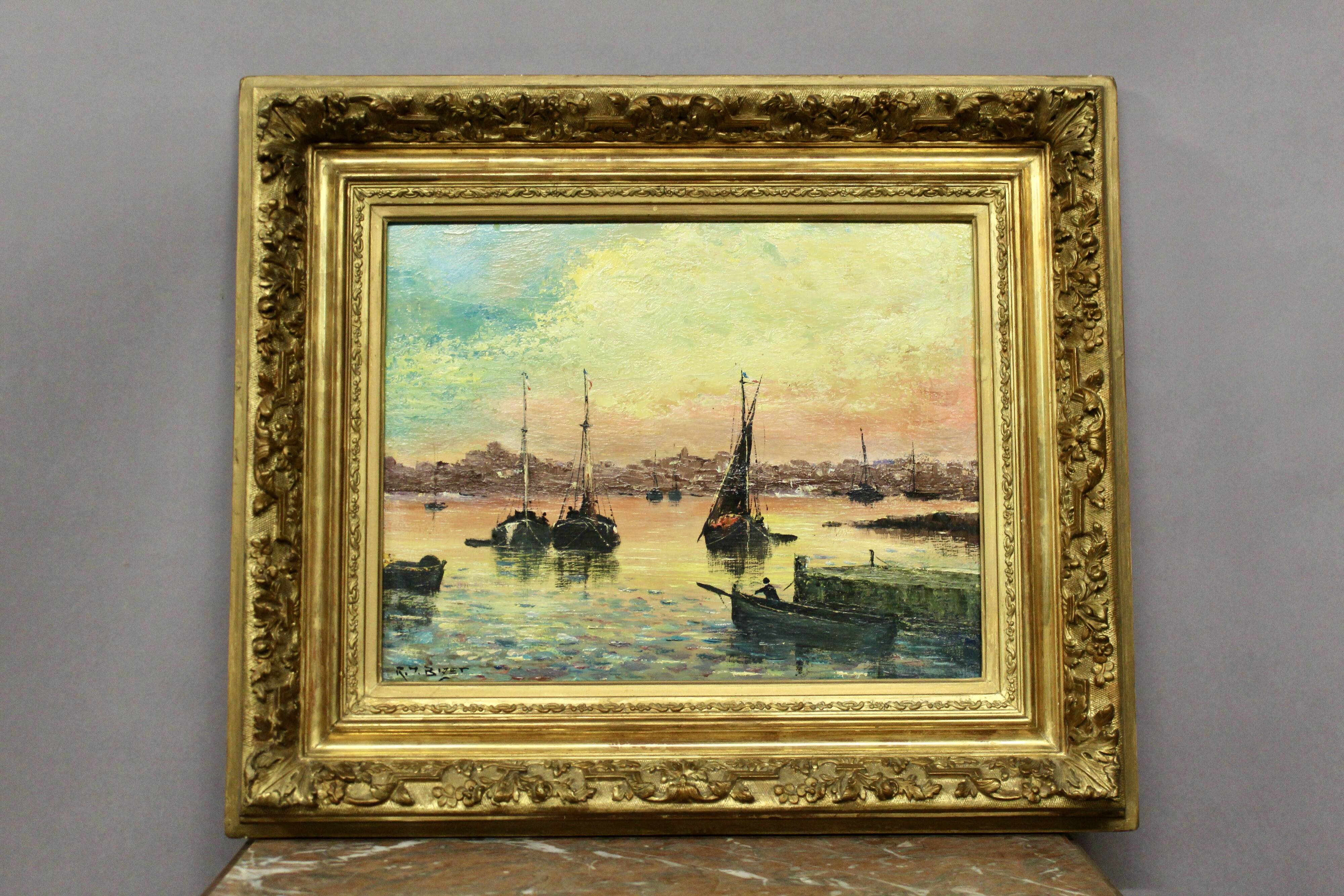 Oil on marine panel by rj bizet (1922-2015)