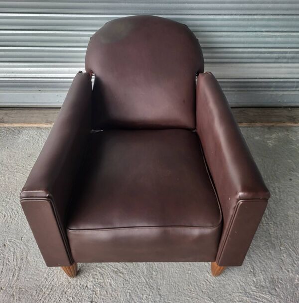 Authentique ancien fauteuil club inclinable Art Déco Vintage